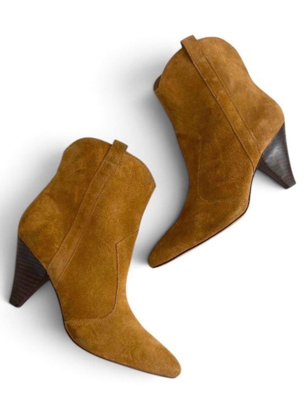 Marc Fisher Carissa Camel Brown Suede Ankle Boots Pointed Toe Heeled Women 7